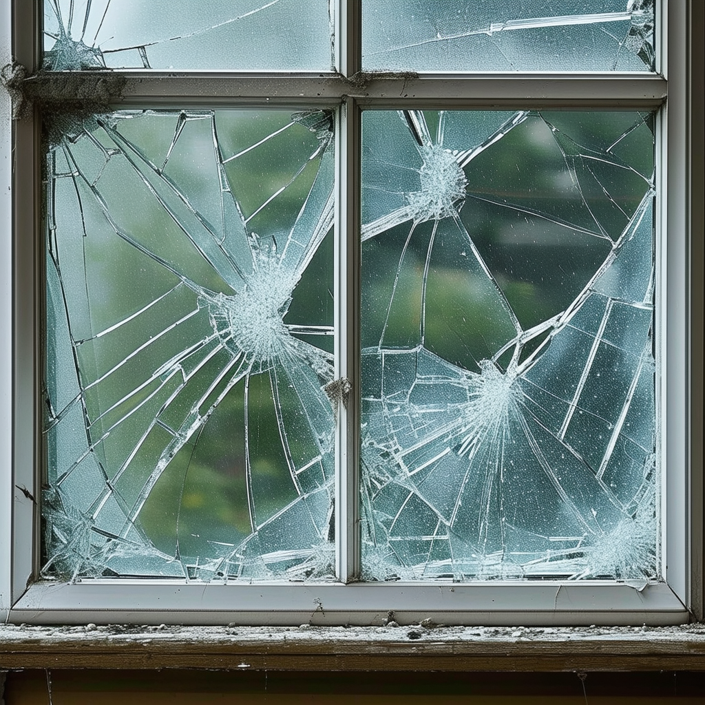 An image of a broken window with a clear view of t